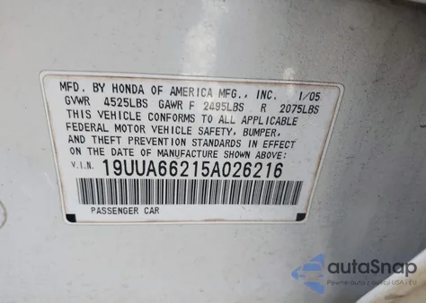 2005 Acura Tl z USA, uszkodzony, nr VIN 19UUA66215A026216